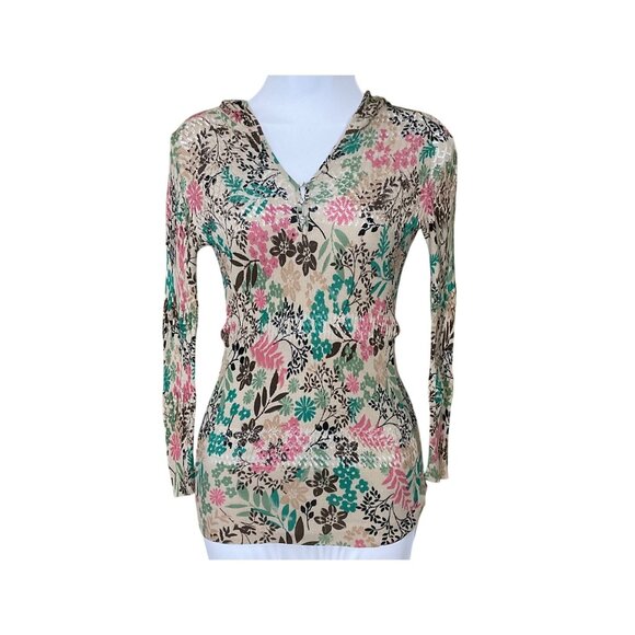 Charlotte Tarantola Long Sleeve Hooded Ribbed Stretch Pointelle Sweater Small - Picture 1 of 8